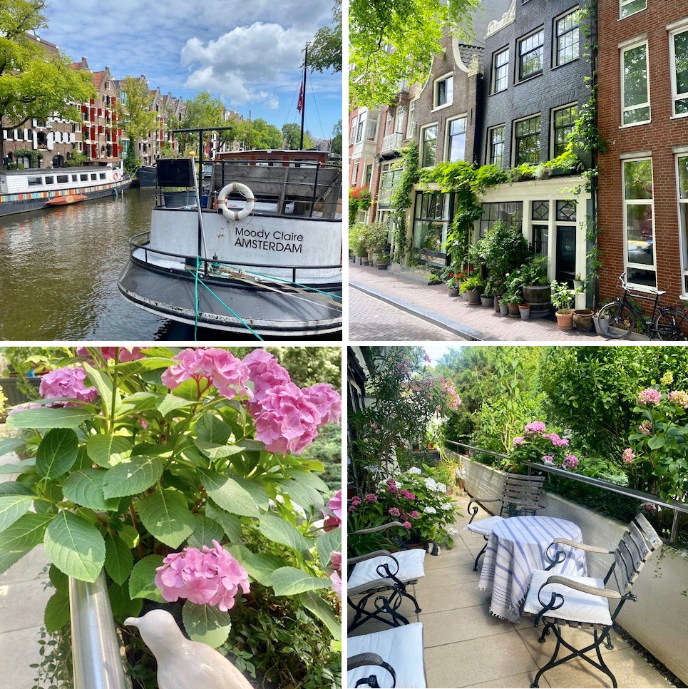 Amsterdam och en balkong i Köln med vackra hortensior.
